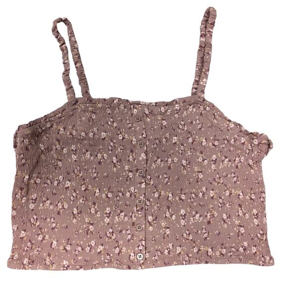 Hippie Rose Crop Top Mauve Pink Ditsy Floral Print Smocked Tank NEW Juniors XL - Picture 1 of 9